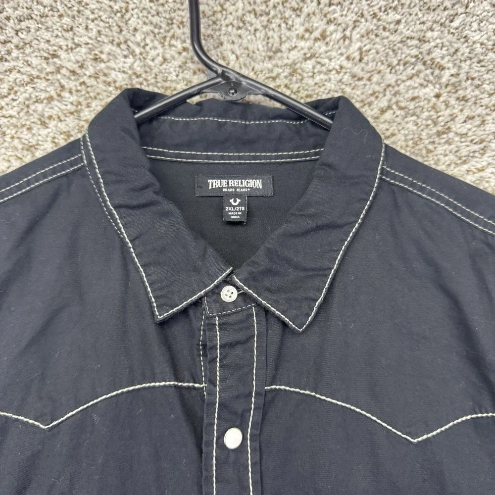 True Religion Big T Western Shirt Men's Size 2XL XXL Jet Black Pearl Snap Cowboy